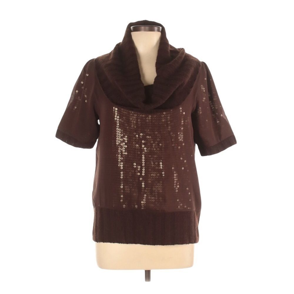 Alice + Olivia Brown Silk Cashmere Blend Sequins Sweater Size L